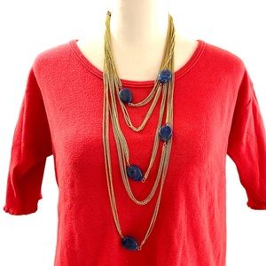 AMRITA SINGH 18K gold plated multi brass chain necklace, blue stones, NWT
